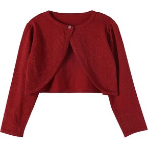 Girls Bolero Shrug Cardigan, Kids Knit Sweater Hollow Out Long Sleeve, Button Cover Up Cropped Tops