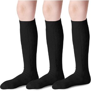 Knee High Socks for Girls Seamless Knee Socks Cable Knit Uniform Socks Cotton Long Socks Kids Dress Socks 3 Pack