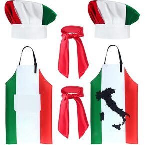 Kyson 6 Pieces Italian Flag Chef Costume Italian Pizza Chef Bib Apron and Hat Bandanas for Adult Baking Grilling Cooking