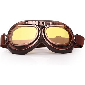 Vintage Motorcycle Goggles,Retro Leather Steam Punk Style Dust Proof Aviator Pilot Goggles,Motocross Bike Riding Accessories for Adult (Brown, Yellow)
