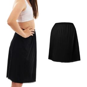 Girl's Half Slip Underdress, Non-cling, Silky Nylon Material, White or Black, Comfortable Covered Waistband and Lace Hemline