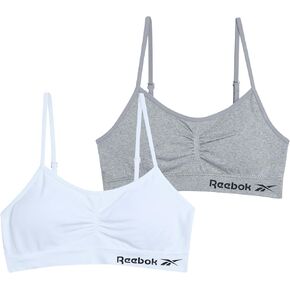 Reebok Girls' Training Bras - 2 Pack Racerback Crop Cami Bralette with Removable Pads - Soft Seamless Bra for Girls (6-16)