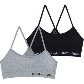 Reebok Girls' Training Bras - 2 Pack Racerback Crop Cami Bralette with Removable Pads - Soft Seamless Bra for Girls (6-16)