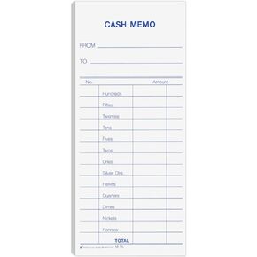 BankSupplies Cash Memo - 2.75 W X 6.25 H - Pack Of 1000 - Padded Form - Printed in Blue Ink - White Background - To & From Details - Recordkeeping & Money Handling Forms