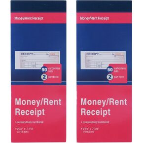 2 Books Money and Rent Receipt Book, Receipt Book with Carbonless Copies 2 Part Carbonless Receipt Booklet, 50 Sets Per Book, 2.75 x 7.2 Inch in Kuwait
