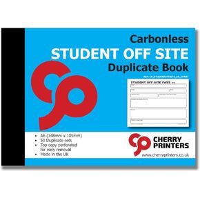 Cherry | Carbonless NCR | School Student Off Site Pass | 2pt Book | A6 (4.1 x 5.8 Inches) | 50 Sets |