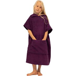 ALLEN & MATE Kids Swim Changing Robe - Quick Dry 100% Terry Cotton Beach Poncho Towel with Hood & Pocket for Boys & Girls