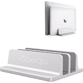 BEQU 4-in-1 Vertical Laptop Stand/Holder (Silver), Heavy Duty Aluminum, Anti-Slip Silicone Pad, Adjustable, Fits All IPADs/Tablets/Cell Phones/Laptops (MacBook/Windows/Linux/Chromebook)
