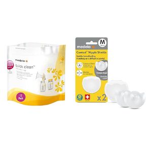 Medela Quick Clean Steam Bags for Breast Pump Parts, Nipple Shields for Latching Difficulties, Flat or Inverted Nipples, 2 Count