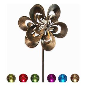 Solar Wind Spinner Aviator3 75in Multi-Color Seasonal LED Lighting Solar Powered Glass Ball with Kinetic Wind Spinner Dual Direction for Patio Lawn & Garden, Easy to Assemble and LED Color Changing