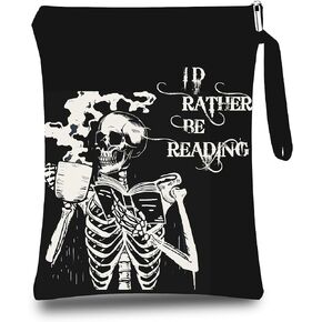 Book Covers, Book Sleeve with Zipper, Book Lover Gifts, Skeleton, Gothic, Halloween Decoration, I'd Rather Be Reading.