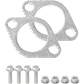 2PCS Exhaust Gasket,Exhaust Flange Gasket,Catalytic Converter Gasket,Car Accessories Exhaust Flange,Exhaust Flange Repair Kit with Bolts & Nuts,Muffler Gasket,Replaces #120-06310-0002 (2.5inch)
