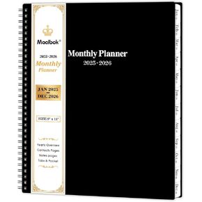 2025-2026 Monthly Planner/Calendar - JAN. 2025 - DEC. 2026, Monthly Calendar 2025-2026, 9" x 11", 2 Years Monthly Planner, Cardboard Cover, Black