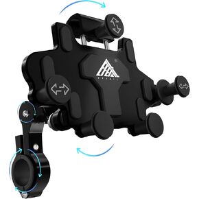 EFEALL Motorcycle Phone Mount Holder, Aluminum Alloy Motorcycle Mobile Phone Holder with Soft Cushion & Adjustable Metal Clip, Bike Handlebar Cell Phone Clamp for 4.0-7.0 inch Phone, Silvery