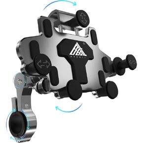 EFEALL Motorcycle Phone Mount Holder, Aluminum Alloy Motorcycle Mobile Phone Holder with Soft Cushion & Adjustable Metal Clip, Bike Handlebar Cell Phone Clamp for 4.0-7.0 inch Phone, Silvery