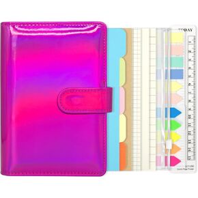 6 Ring Binder Journal with 4 Different Paper Styles, 2 Sets of Labels and 5 Paper Dividers, 5 PP Zipper Bags, 1 Ruler, Aesthetic & Fashionable Stationery Gift for School, A6 Cuadernoo(Rose)