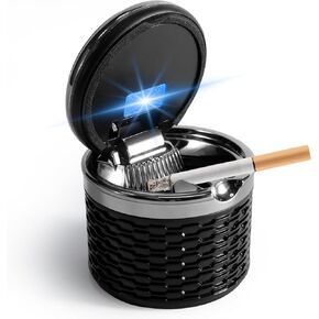 Car Ashtray with Lid Auto Ashtray LED Easy Clean Up Detachable Ashtray