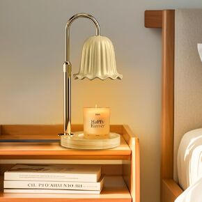 Lamp Candle Warmer with Timer Dimmable - Vintage Electric Wax Melt Warmer Lamp Adjustable Height with 2 Bulbs for Scented Jar Candles