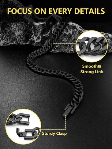 Cuban Chain Bracelet for Men Women, 5mm/7mm/9mm/13mm Width, Black/18K Gold Plated/Stainless Steel Curb Link Chain Bracelets, 7.5"/8.3"/9" Length-Send Gift Box in Saudi Arabia