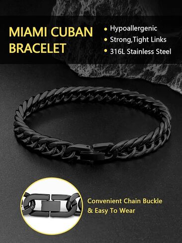 Cuban Chain Bracelet for Men Women, 5mm/7mm/9mm/13mm Width, Black/18K Gold Plated/Stainless Steel Curb Link Chain Bracelets, 7.5"/8.3"/9" Length-Send Gift Box in Saudi Arabia
