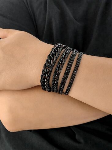 Cuban Chain Bracelet for Men Women, 5mm/7mm/9mm/13mm Width, Black/18K Gold Plated/Stainless Steel Curb Link Chain Bracelets, 7.5"/8.3"/9" Length-Send Gift Box in Saudi Arabia