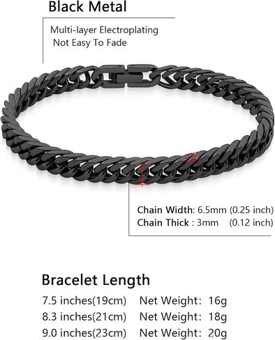 Cuban Chain Bracelet for Men Women, 5mm/7mm/9mm/13mm Width, Black/18K Gold Plated/Stainless Steel Curb Link Chain Bracelets, 7.5"/8.3"/9" Length-Send Gift Box in Saudi Arabia
