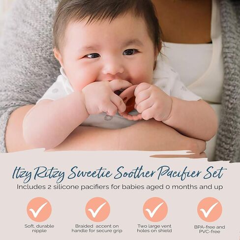 Itzy Ritzy Silicone Pacifiers for Newborn - Sweetie Soother Pacifiers Feature Collapsible Handle & Two Air Holes for Added Safety; for Ages Newborn and Up, Set of 2 in Agave & Succulent in Saudi Arabia