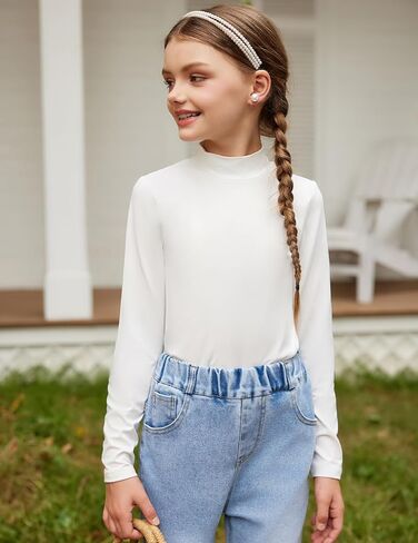 Arshiner Girls Long Sleeve Mock Turtleneck Shirts Slim Fit Casual Base Layer Top Tee in Saudi Arabia