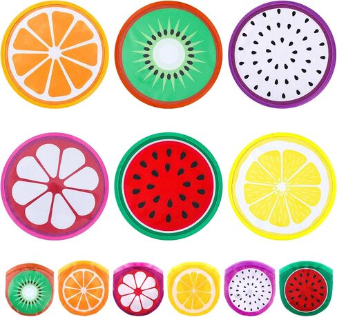 6 Pcs Foldable Flying Disc Fans 9.84'' Fruit Folding Hand Fan Round Collapsible Handheld Fan Decorative Pocket Fans with Bag for Boys Girls Gift Beach Lawn Park Camping Game Party Favor in Saudi Arabia