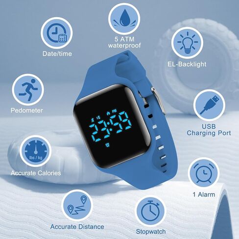 Kids Watch Digital Watch for 5-12 Years Old Boys Girls, Kids Fitness Tracker Watch with Alarm Clock, Stopwatch, Step Counter Sports Watch, No App Waterproof Watch for Kids Teens Gifts in Kuwait