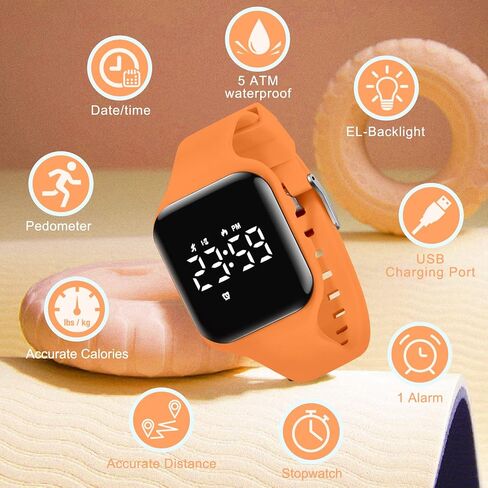 Kids Watch Digital Watch for 5-12 Years Old Boys Girls, Kids Fitness Tracker Watch with Alarm Clock, Stopwatch, Step Counter Sports Watch, No App Waterproof Watch for Kids Teens Gifts in Kuwait