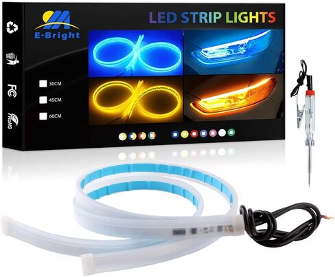 EverBright DRL Led Strip Lights for Cars SUV Motorcycle Daytime Running Lights Turn Signal Bulb Sequential Switchback Led Strip Amber/Yellow & Blue (2Pcs 60CM/24 Inch) in Saudi Arabia