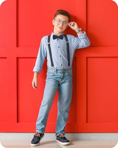 Umo Lorenzo Kids Suspender and Bowtie Sets - Adjustable Y Shape Suspenders for Boys Ages 4-12 in Saudi Arabia