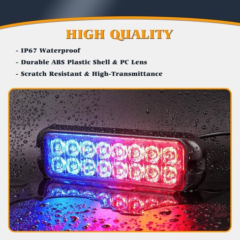 Amber White LED Strobe Lights Kit - 8PCS 16-LED Emergency Flashing Hazard Warning Light 12V Sync Feature Ultra Slim Surface Mount Main Control for Construction Trucks Vehicles Car ATV Waterproof in Saudi Arabia