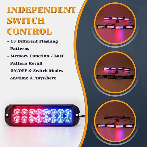 Amber White LED Strobe Lights Kit - 8PCS 16-LED Emergency Flashing Hazard Warning Light 12V Sync Feature Ultra Slim Surface Mount Main Control for Construction Trucks Vehicles Car ATV Waterproof in Saudi Arabia