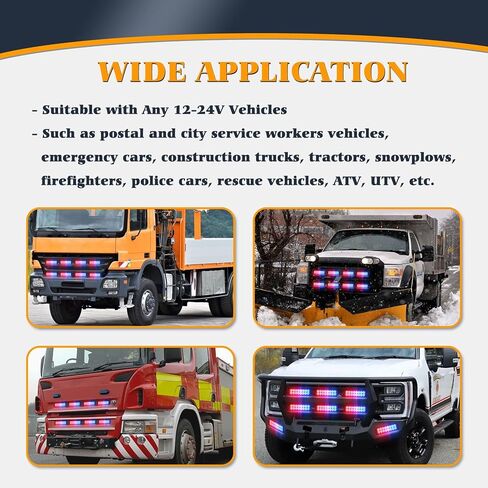 Amber White LED Strobe Lights Kit - 8PCS 16-LED Emergency Flashing Hazard Warning Light 12V Sync Feature Ultra Slim Surface Mount Main Control for Construction Trucks Vehicles Car ATV Waterproof in Saudi Arabia