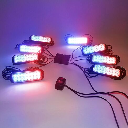 Amber White LED Strobe Lights Kit - 8PCS 16-LED Emergency Flashing Hazard Warning Light 12V Sync Feature Ultra Slim Surface Mount Main Control for Construction Trucks Vehicles Car ATV Waterproof in Saudi Arabia