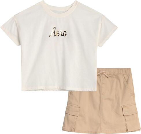 AEROPOSTALE Girls' Skort Set - 2 Piece Jersey Graphic Tee and Twill Cargo Scooter Skorts - Summer Outfit for Girls (7-16) in Saudi Arabia