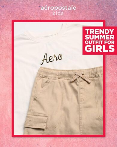 AEROPOSTALE Girls' Skort Set - 2 Piece Jersey Graphic Tee and Twill Cargo Scooter Skorts - Summer Outfit for Girls (7-16) in Saudi Arabia
