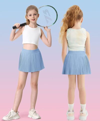 Girls Pleated Athletic Skirts with Shorts 2 in 1 Tennis Skorts with Pocket High Waist Golf Skirt for Youth Kids in Saudi Arabia