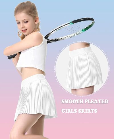 تنانير رياضية مطوية للفتيات مع شورت 2 في 1 تنورة تنس مع جيب تنورة جولف عالية الخصر للأطفال الشباب in Kuwait