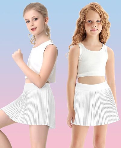 تنانير رياضية مطوية للفتيات مع شورت 2 في 1 تنورة تنس مع جيب تنورة جولف عالية الخصر للأطفال الشباب in Kuwait