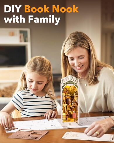 مجموعات زاوية كتاب Rowood للبالغين، رف الكتب، إدراج ديكور زقاق 3D لغز خشبي Bookend DIY Craft Kits للبالغين مع ضوء LED - Sunshine Town in Kuwait