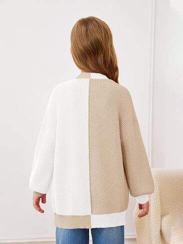 Haloumoning Girls Oversized Batwing Sleeve Cardigan Sweaters Kids Fashion Open Front Color Block Outerwear in Saudi Arabia