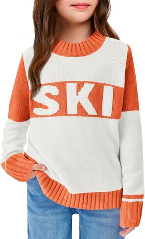 Yousify Girl's Ski Sweater Color Block Striped Long Sleeve Spring Fall Winter Knitted Pullover Jumper Tops 5-14 Years in Kuwait
