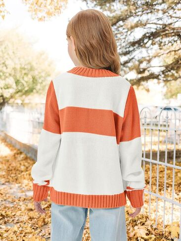 Yousify Girl's Ski Sweater Color Block Striped Long Sleeve Spring Fall Winter Knitted Pullover Jumper Tops 5-14 Years in Kuwait