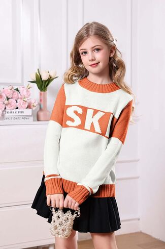 Yousify Girl's Ski Sweater Color Block Striped Long Sleeve Spring Fall Winter Knitted Pullover Jumper Tops 5-14 Years in Kuwait