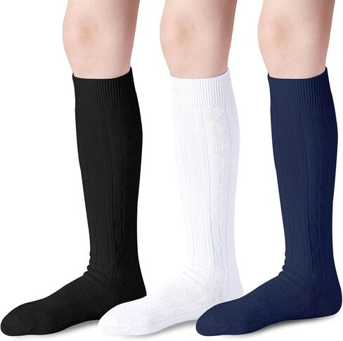 Knee High Socks for Girls Seamless Knee Socks Cable Knit Uniform Socks Cotton Long Socks Kids Dress Socks 3 Pack in Saudi Arabia