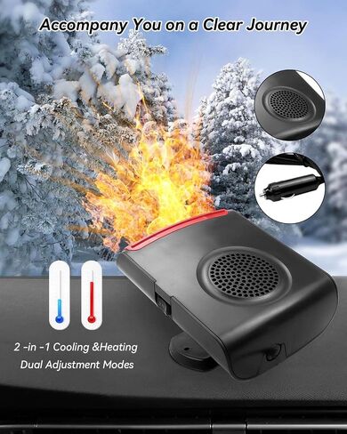 Car Heater, 12V 150W 360° Rotatable Portable Fan 2 in 1 Fast Heat and Cool Heating Defrost Defogger Defrosting Electric Heater with Cigarette Lighter Plug in Saudi Arabia