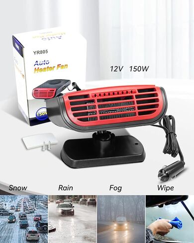 Car Heater, 12V 150W 360° Rotatable Portable Fan 2 in 1 Fast Heat and Cool Heating Defrost Defogger Defrosting Electric Heater with Cigarette Lighter Plug in Saudi Arabia